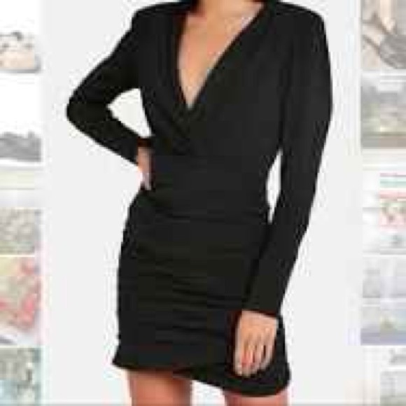 MARIANA WRAP-EFFECT RUCHED JERSEY MINI DRESS IN BLACK - Picture 1 of 8